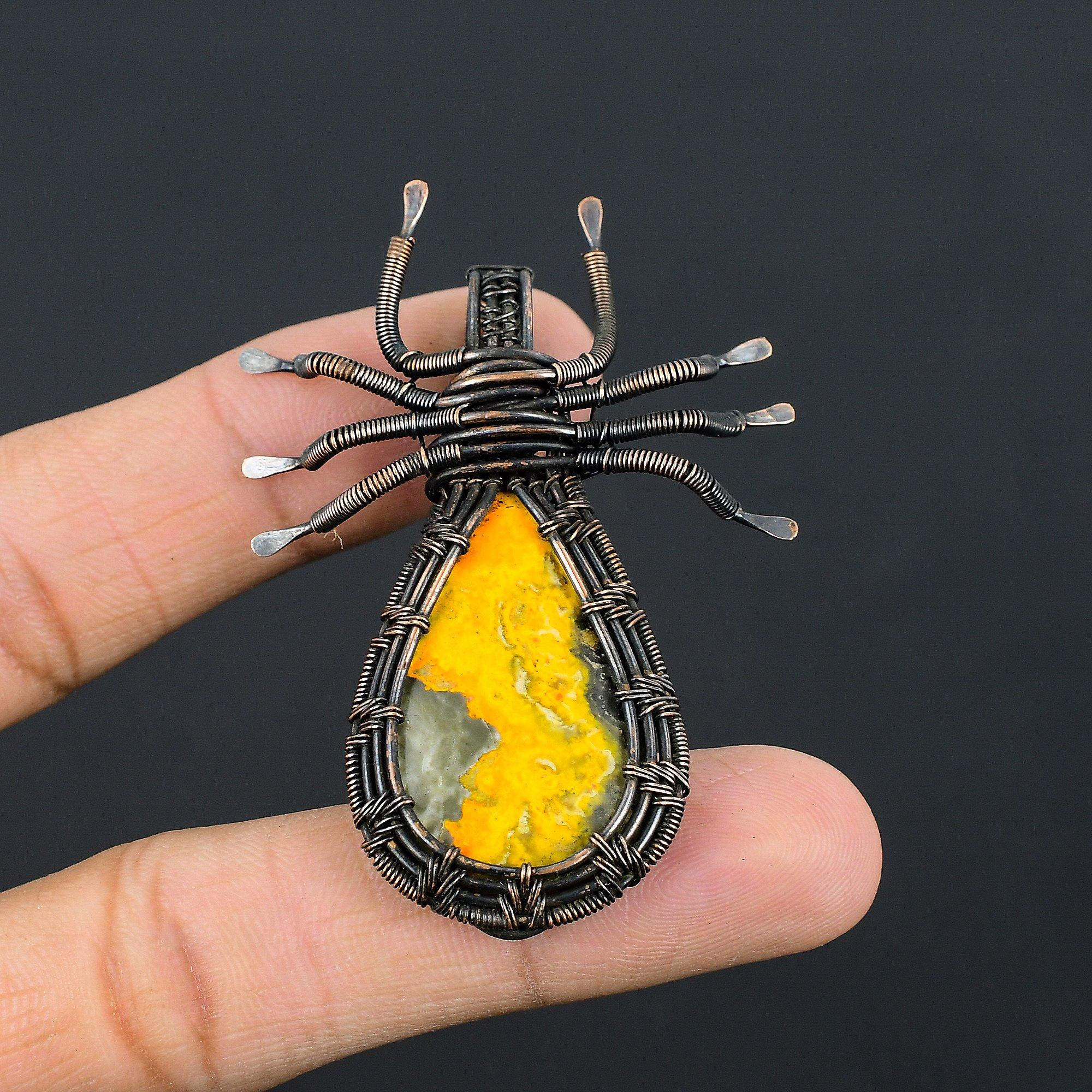 

Bumblebee Jasper Pendant, 999 Copper Wire Wrapped Pendant Gemstone Jewelry, Handmade Pendant Amazing Jewelry, Gift For Her 2.55 Inches