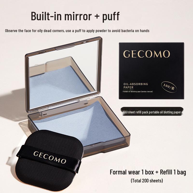 GECOMO Puf Ayna Yağ Emici Kağıt: Taşınabilir, Uzun Süre Kalıcı Bambu Kömürü, Erkek ve Kadınlar İçin, Yağ Kontrolü Makyaj Tazeleme.