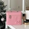 Pink Bow PU Leather Makeup Bag Portable Handheld Makeup Case Skincare Product Storage Box  Trips