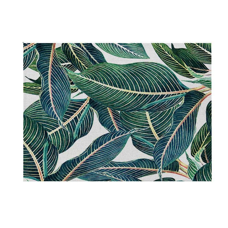 Natural Linen Placemat Set Tropical Plant Print Heat Resistant Table Mat Dining Kitchen Nordic Style Square