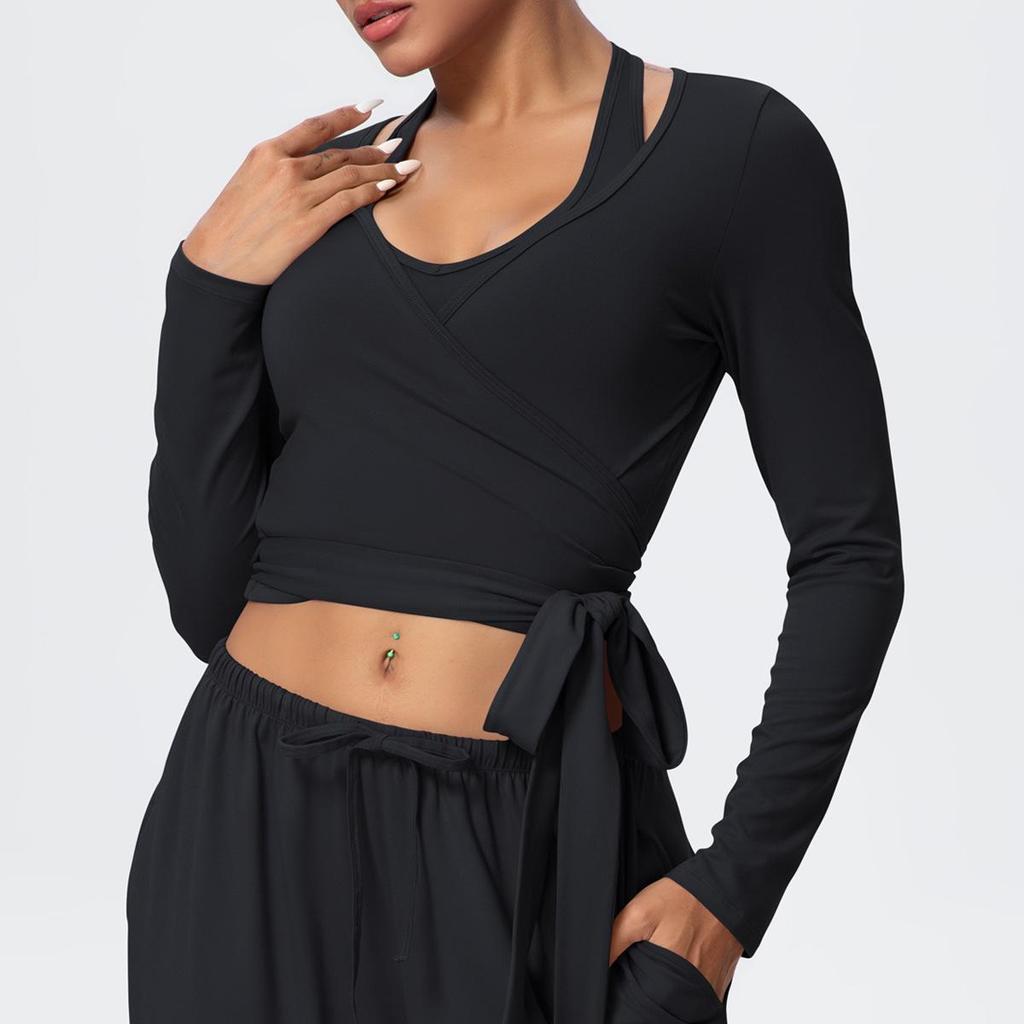 Brushed Long Sleeve One-Piece Tie-Up Yoga Wear for Outdoor Sports