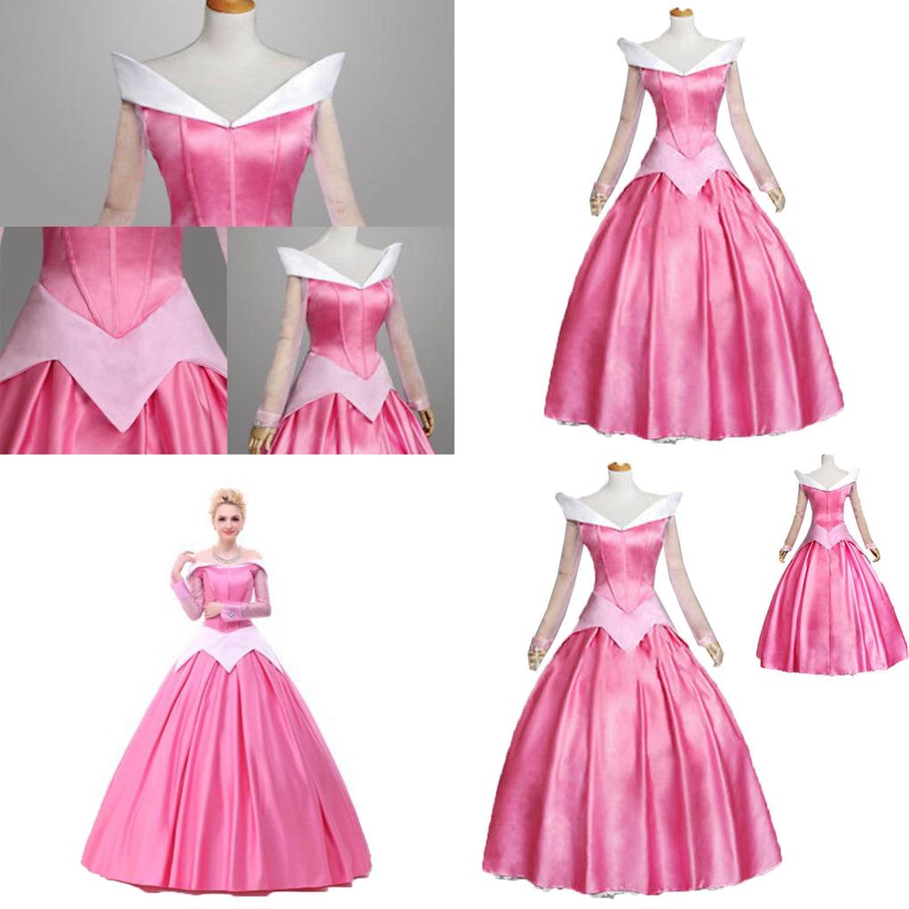 Enchanting Pink Sleeping Beauty Aurora Gown Costume For Women With Puff Sleeves