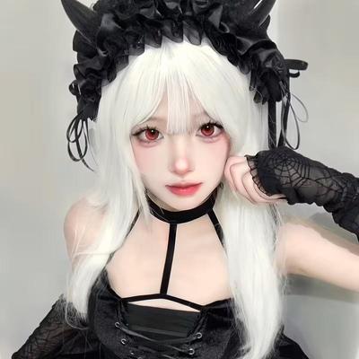 Anime-style White Full-head Wig Long Straight Hair
