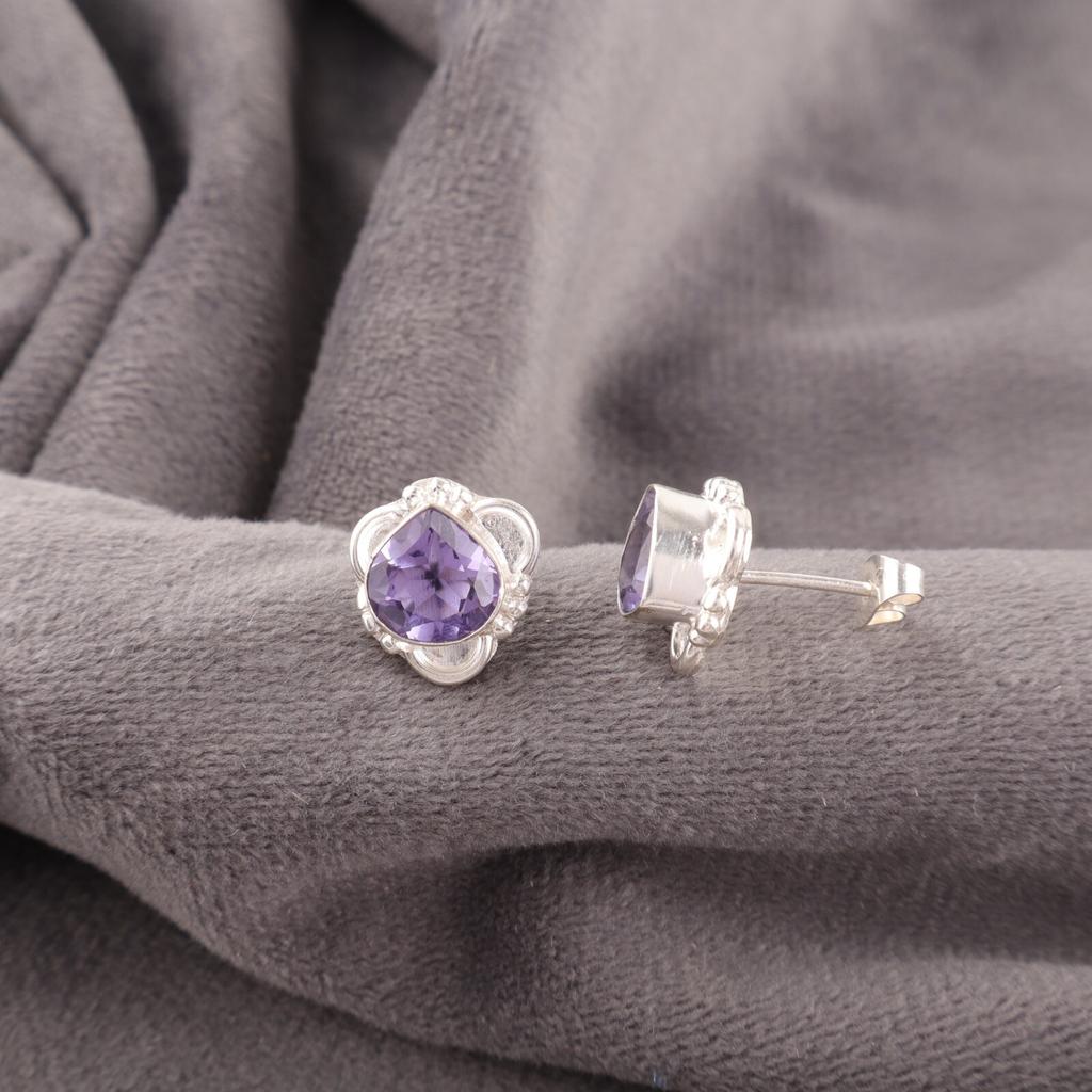 Iolite Gemstone Earrings 925 Sterling Silver Handmade Jewelry Studs Earrings1.7" EE-159-12