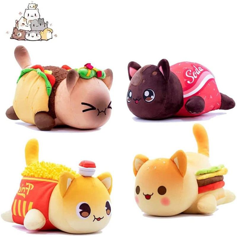 Plyšové figurky kočky s colou 25 cm, plyšové figurky plněné koblihou a krmivem pro kočky, jedinečný dárek pro dívky a fanoušky