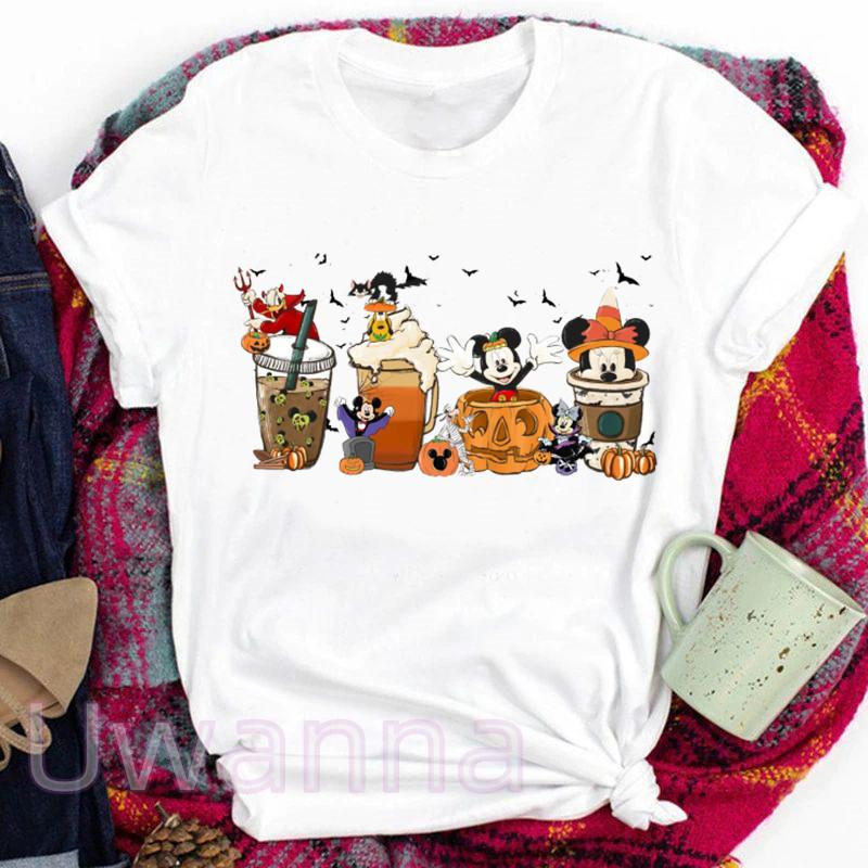 Tshirt Cartoon Coffee Print Halloween Crewneck Fashion Princess Tshirt Top Loose Street Costume