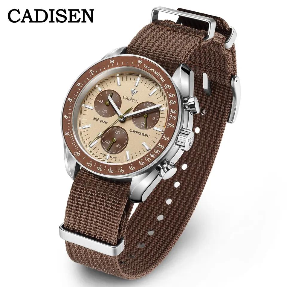 2026 CADISEN New Men's Watches Luxury Quartz Wrist Watch for Men Sapphire AR Coated Crystal Canvas VK68 Speed Chronograph