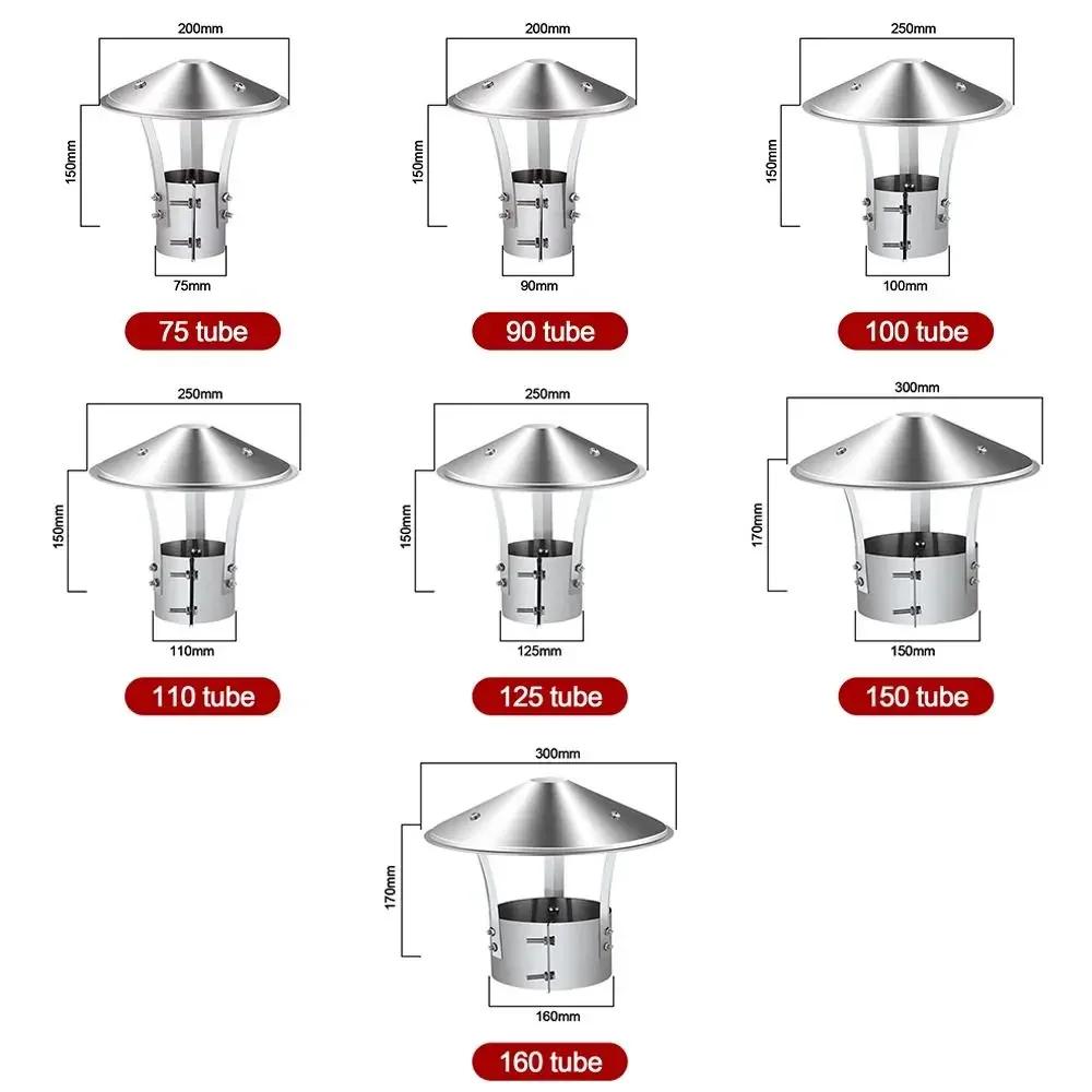 75-160mm Ventilated Rain Cap Stainless Steel Exterior Wall Air Outlet Stove Pipe Protector Cover Chimney Exhaust Hood Fireplaces