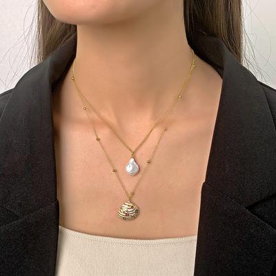 Fashion Double Pearl Shell Pendant Necklace