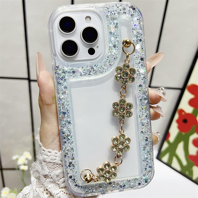 Samsung A56 Phone Case with Glitter Rhinestones, Bracelet Compatible, Supports S24 Ultra, Transparent, Cross-Border A14, A55, A1315.