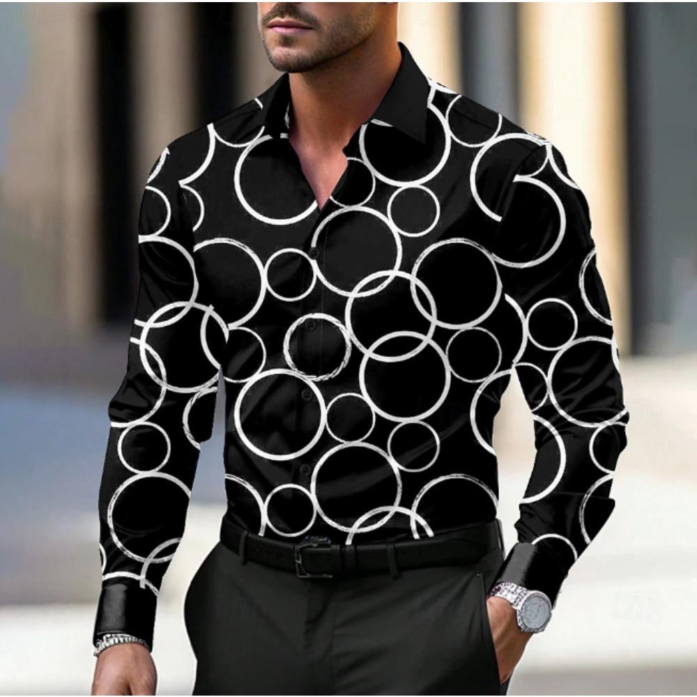 Men's Geometric Pattern Printed Long Sleeve Shirts Casual Cardigan New Button Holiday Fashion Shirts