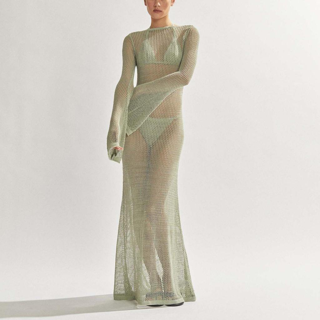 Dámské háčkované úplety s dlouhým rukávem Sexy vystřižené elegantní šaty na letní dovolenou na pláži