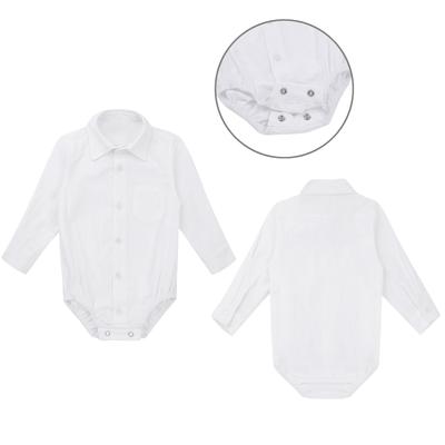 Baby Boys Collared Long Sleeve Formal Dress Shirt Bodysuit Gentleman Romper Jumpsuit Wedding Party Outfit