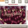 2D Birthday Photography Backdrop Burgundy Background with Purple Flowers and Satin Ribbons