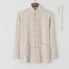 Men's Cotton Linen Tang Suit - Long-Sleeve Retro Chinese Buttoned Attire for Middle-Aged & Elderly, Loose Tai Chi Style