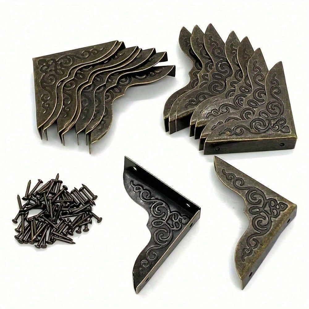 2 sady/22 ks Retro Dekorativní Skříňka Šperkovnice Západka Zámek Spona Vintage Bronz Gravírované Mini Krabička Panty A Chrániče Rohů Krabičky Se Šrouby