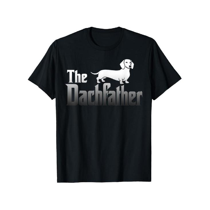 Dachfather Men S Funny Dachshund Dad T-Shirt - 180g Heavyweight Retro Dog Lover Tee with Dachshund Graphic & Dachfather Text, Loose Fit Crew Neck S чёрный