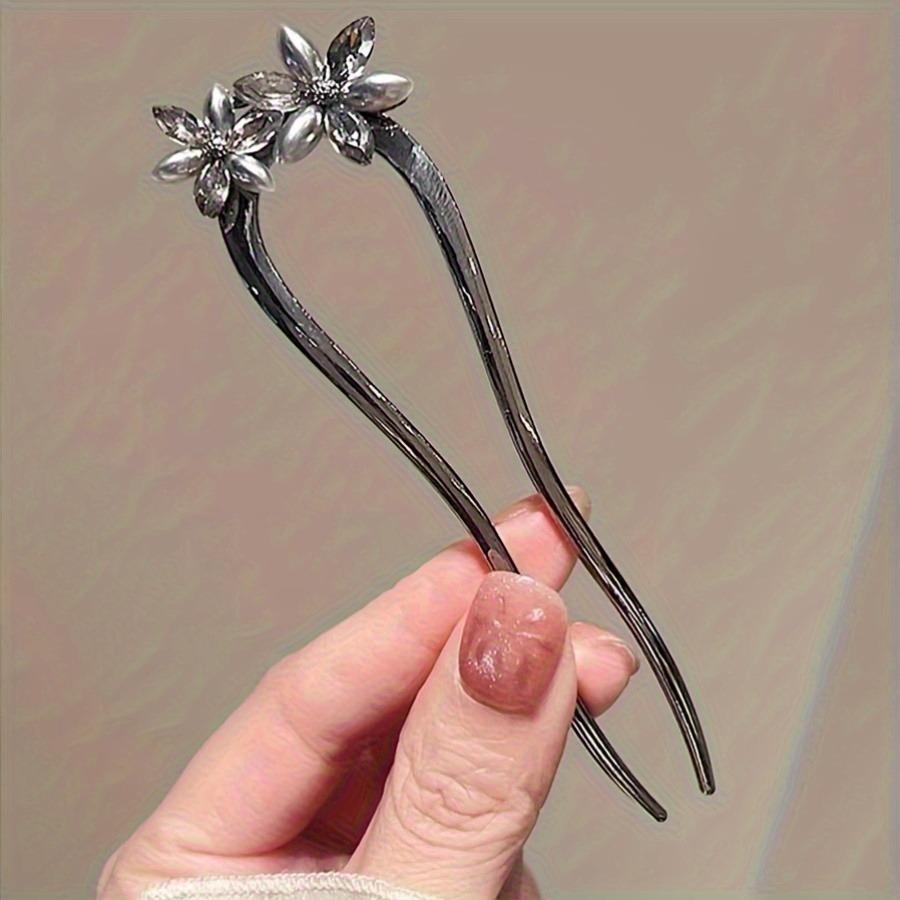 

New Chinese Style High-end Water Diamond Flower Goddess Hairpin U-shaped Hairpin Daily Hair Tying Versatile Hair Accessories