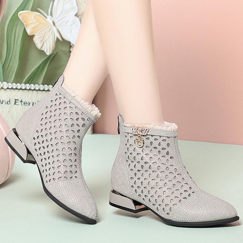 Fashion 2025 new women's sandals Mesh hollow summer female boots Large size thick heel women shoes