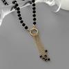 SHIXIN Exquisite Elegant Black Acrylic Beaded Tassel Pendant Chokers Necklace Women Trendy Metal Clavicle Chain Wedding Jewelry