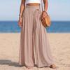 Women's High Waist Wide Leg Pants Linen Blend Casual Loose Fit Pleated Palazzo Trousers with Tie Detail and Elastic Waistband