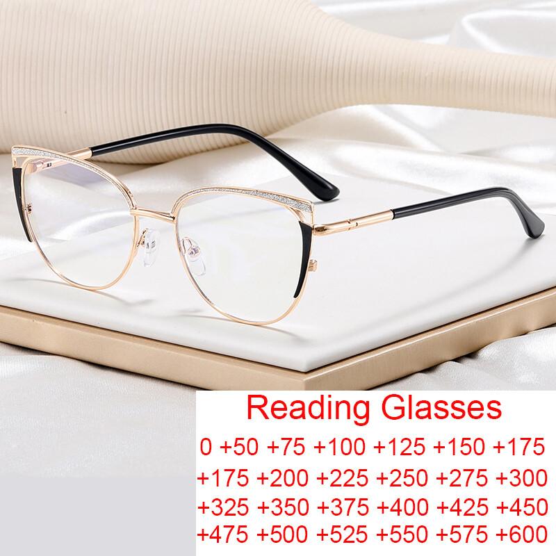 Blue Light Blocking Women's Prescription Reading Glasses Spring Hinge Glitter Eyeglasses 2025 Transparent Fashion Eyewear