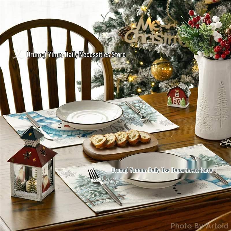 2024 Christmas Linen Table Mats - Washable, Stain-Resistant, Heat-Resistant with Snowflake & Santa Designs