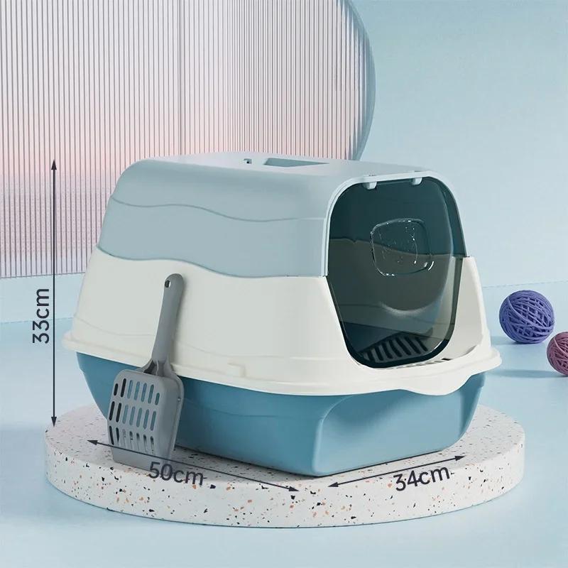 Fully Enclosed Cat Litter Box Large Capacity Cat Bedpans Anti-Spill & Sand-Leakage Pet Toilet Plastic Cat Sandbox Sanitary Tray