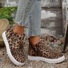 Women's Leopard Print Casual Ankle Boots with Thick Rubber Sole Zipper Closure - Round Toe Winter-Ready Fabric Upper for Office, Gym,