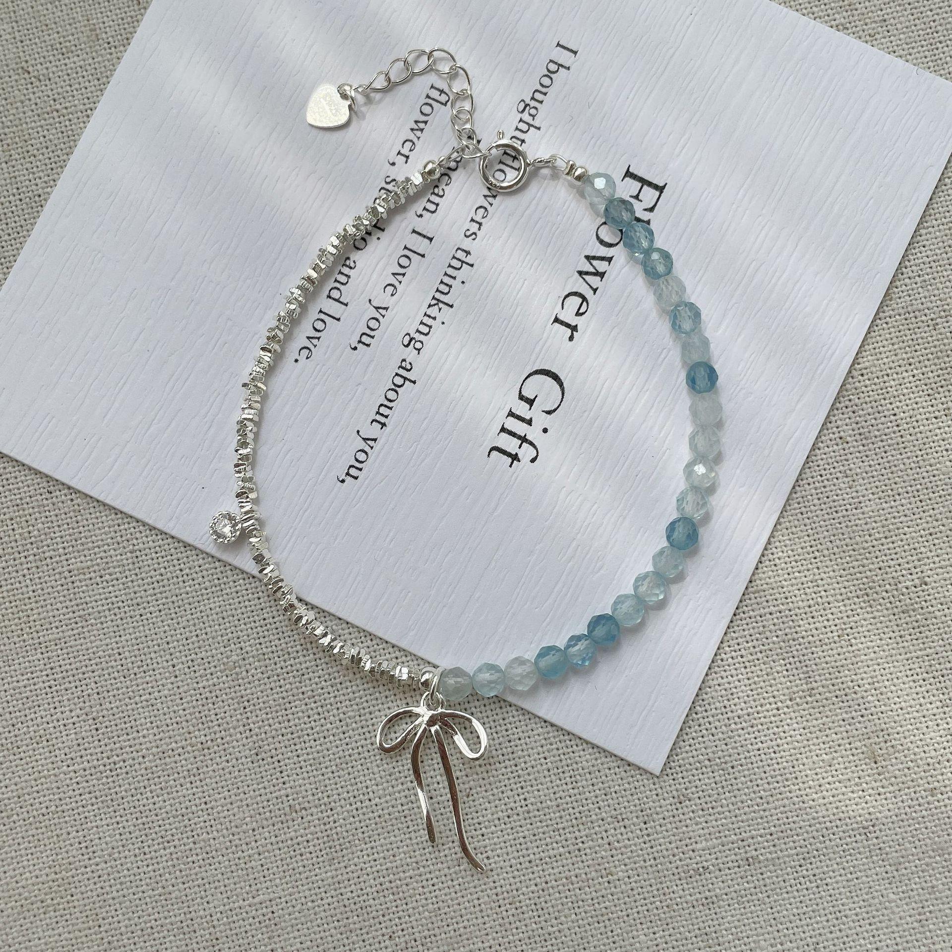 Sweet girl S925 silver broken silver aquamarine bracelet women s blue handmade beaded necklace 925 silver
