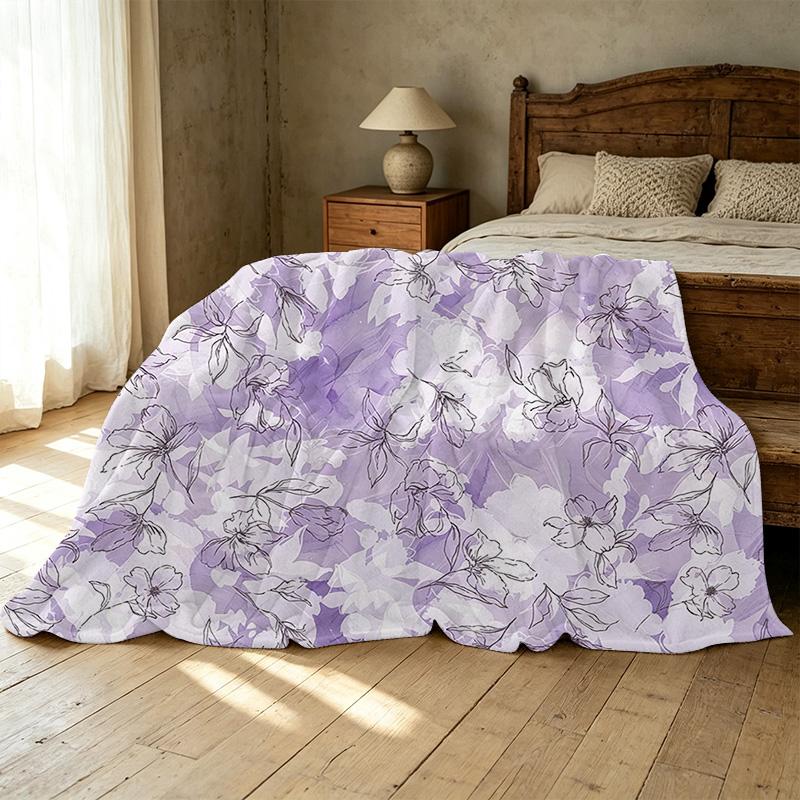 Lightweight Not Bulky Flannel Blanket, Floral Collection Skin-Friendly Soft Warm Throw for Home, Window Seat Decor, Christmas & Halloween