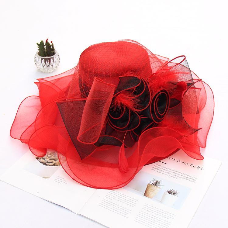 Hat Summer Organza Sun Hat Women'S Flower Mesh Fashion Hat Sun Hat Top Hat