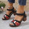 2025 foreign trade new summer women's wedge sandals large size one-word color blocking thick heel fish mouth wedge sandals