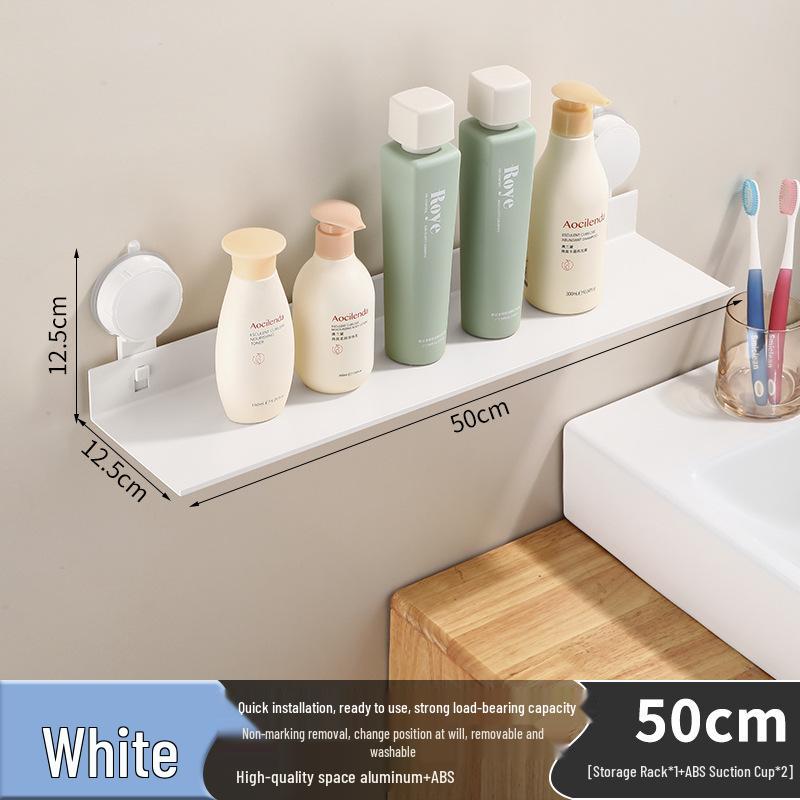 Creamy White Aluminum Bathroom Mirror & Vanity Storage Rack