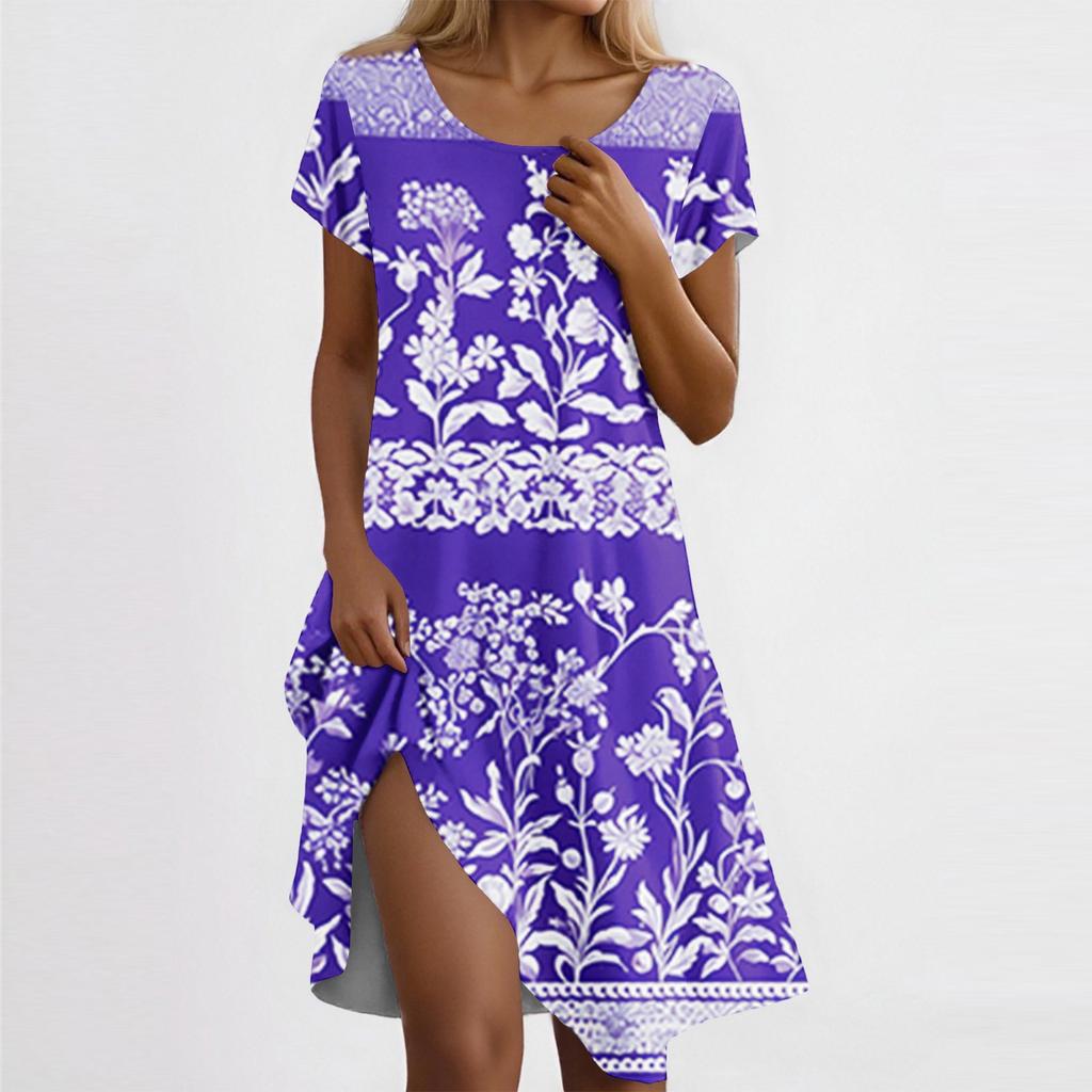 Women's Casual Short Sleeved Dress With Floral Print And Pocket Design And Pocket Design