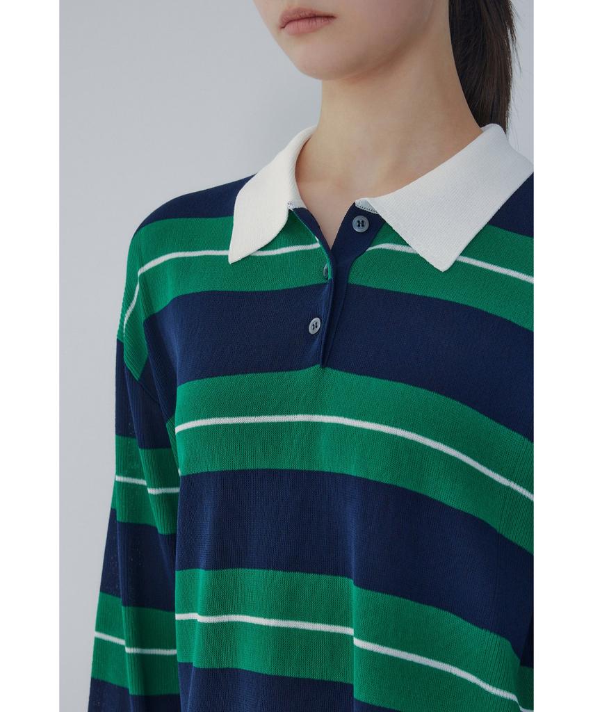 Bobeu Stripe Pattern Collared Pullover_Green 7156250001