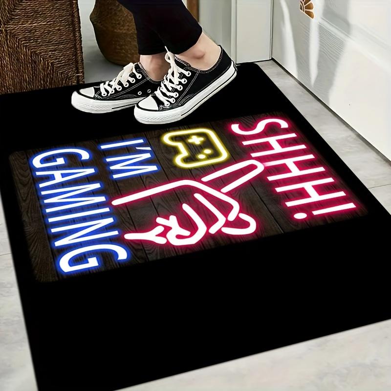 Neon Gaming Controller Print Area Rug, Aesthetic Video Game Floor Mat for Gamers Room Bedroom, Washable Man Cave Decor Carpet
