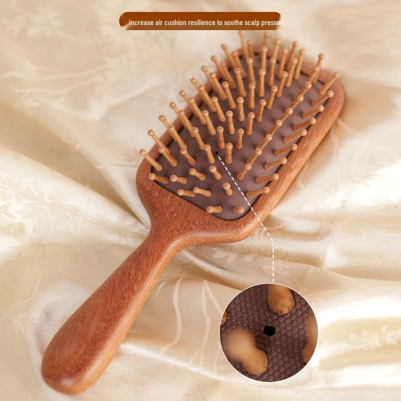 Große Rotes Sandelholz Luftkissen Paddelbürste - Massivholzgriff, Glatte Haarmassagekamm für den Heimgebrauch