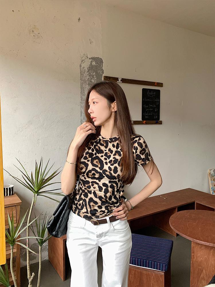 2026 New Arrival Leopard Print One-Shoulder Long-Sleeve Women's Top - Trendy European & American Early Autumn Fashion