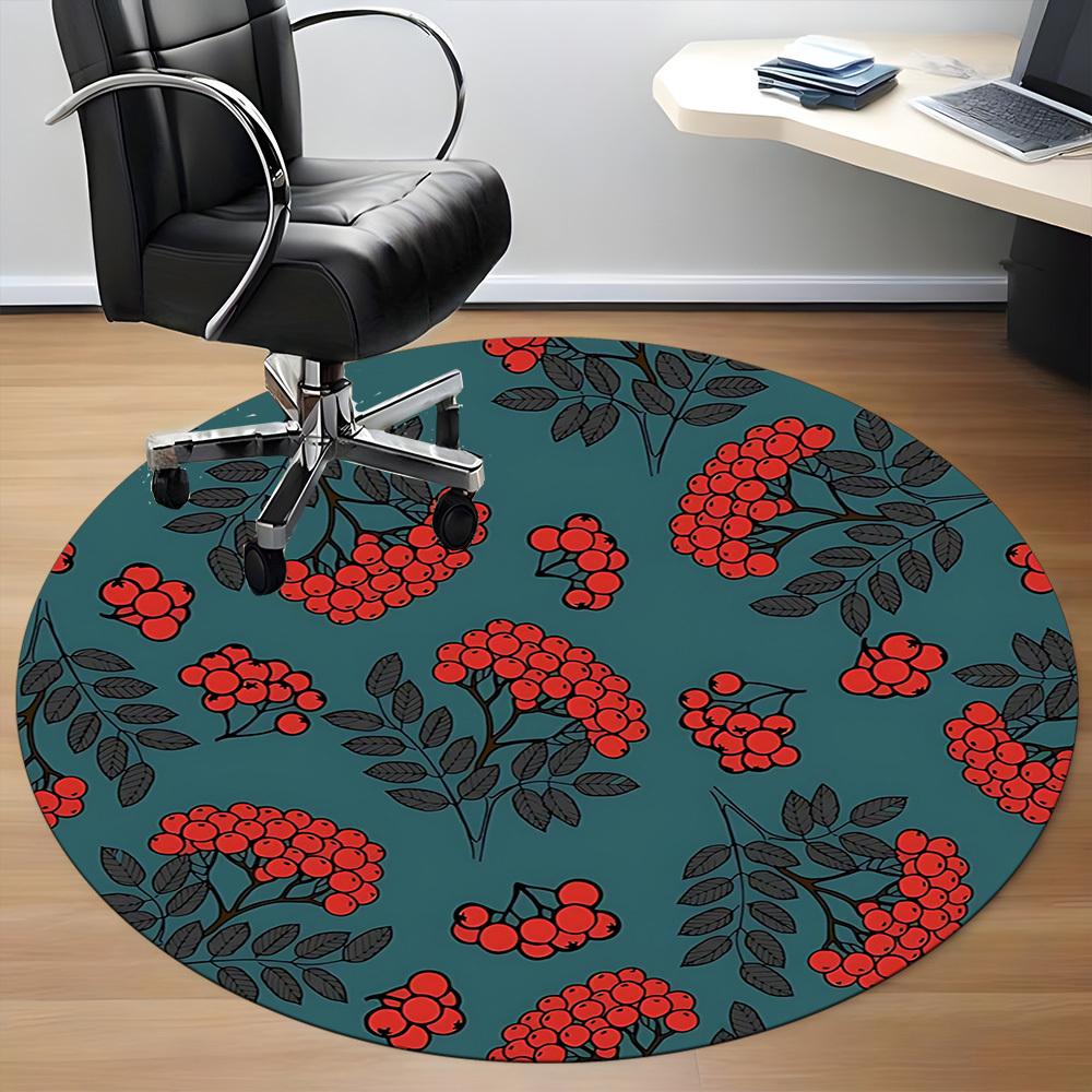 1pc Rustic Berries Office Round Area Rug, Indoor Mat Suitable For Office, Under Office Chairs Bedroom Living Room Home Decor, Room Deco180