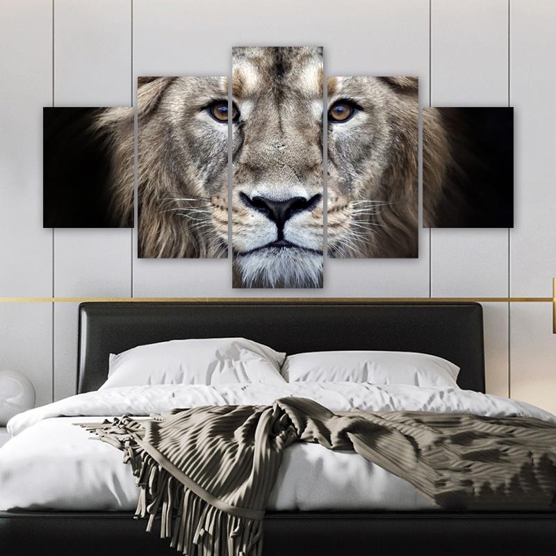 5 Paneler Vilda Djur Affischer Canvasmålning Lejon Bilder Tryck Väggkonst För Vardagsrum Modern Svartvit Heminredning