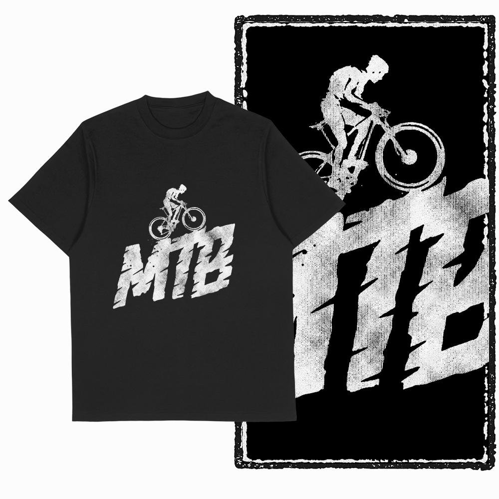 Summer Men's Mountain Bike Letter Printed Round Neck T-shirt 100% Pure Cotton Cool Black Riding High-quality Short Sleeved Shirt