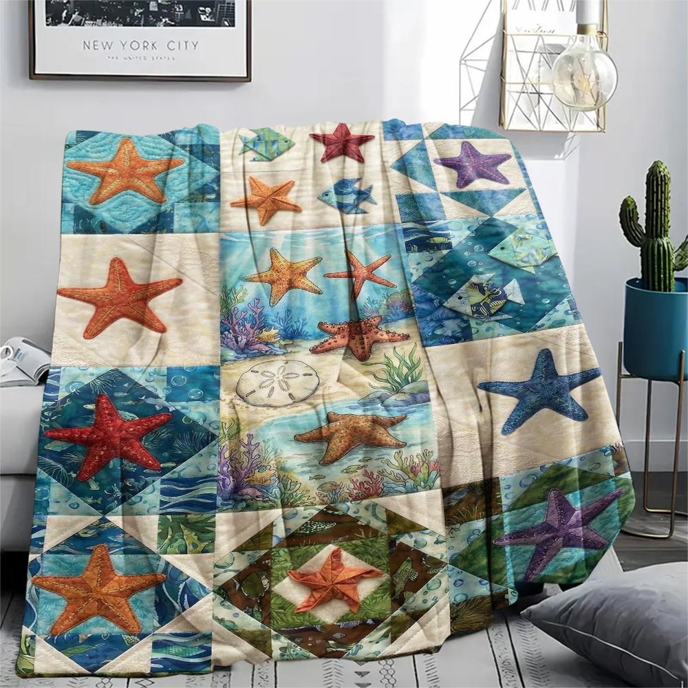 Ocean Retro Print Flannel Blanket, High quality Comfortable for All Seasons, Home Decor, Warmth and Comfort, Perfect for Christmas Gifts80