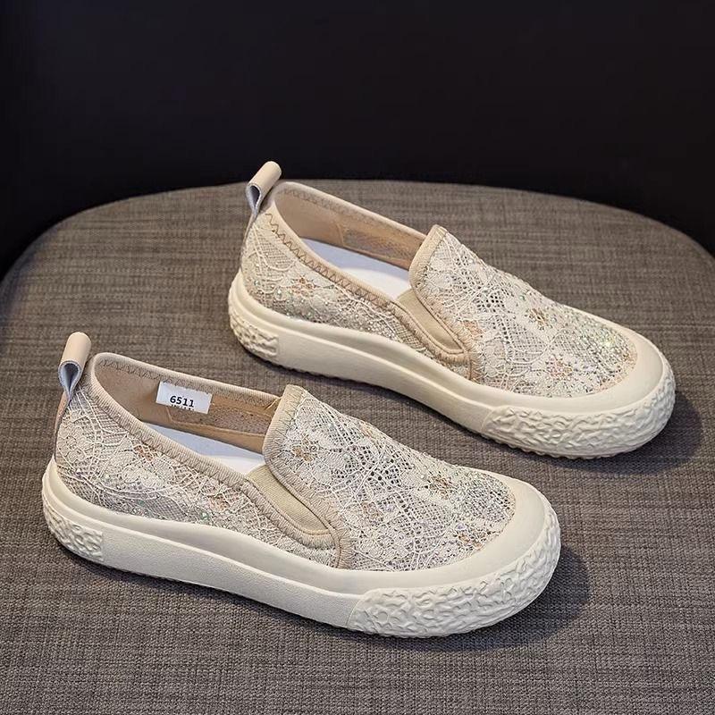 2025 Summer New Fashion Platform Mesh Shoes Casual Fisherman Shoes Breathable Hollow Women Lazy Lace One Pedal Women