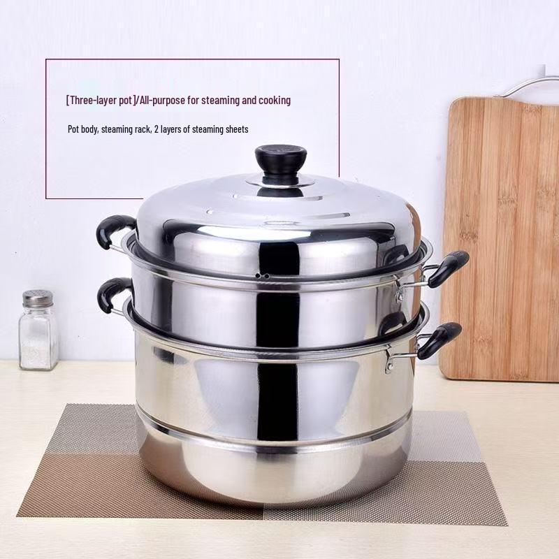 Extra Thick Stainless Steel Double-Layer Large Steamer Pot for Induction Cookers