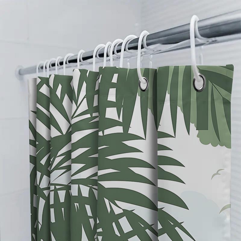 Tropical Leaf Pattern Shower Curtain - Exotic Palm Design Waterproof Bath Decor for Home Spa Ambiance Durable Fabric
