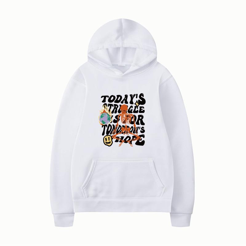 Textual Skeleton Hoodies Print Fashion Sweatshirt Hip Hop Casual Unisex Autumn Winter Fleece Streetwear Tops