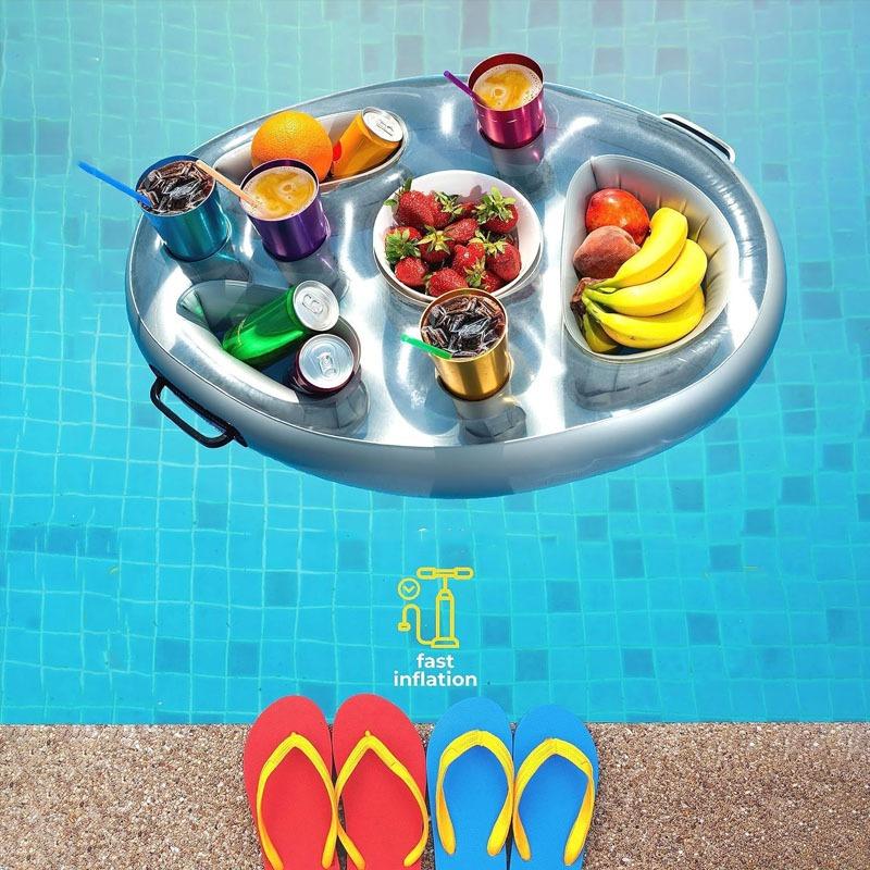Inflatable Ice Bar Swimming ring,Floating Drink Tray with Multiple Cup Holders, Perfect for Pool Parties and Summer Gatherings