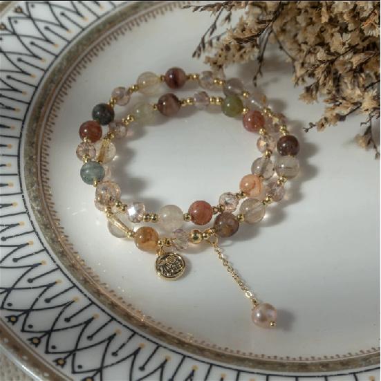 ·Natural Crystal Rutilated Quartz Double-Layer Bracelet/Necklace made of natural crystal stones, sweet and fresh style bracelet