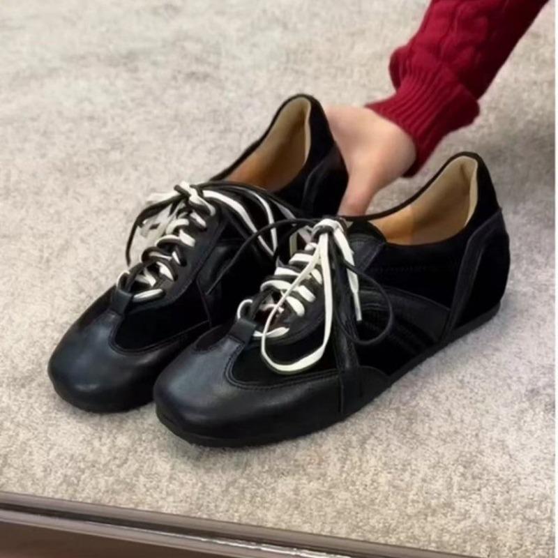 Leisure Sports Single Shoes Summer New Round Head Deep Mouth Color Matching Before Lacing Soft Sole Non-slip Flat Shoes